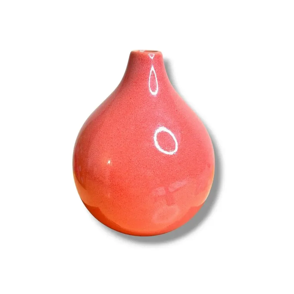 West Elm Coral Pink or Salmon Ceramic Bud Vase Teardrop Shape Good Condition